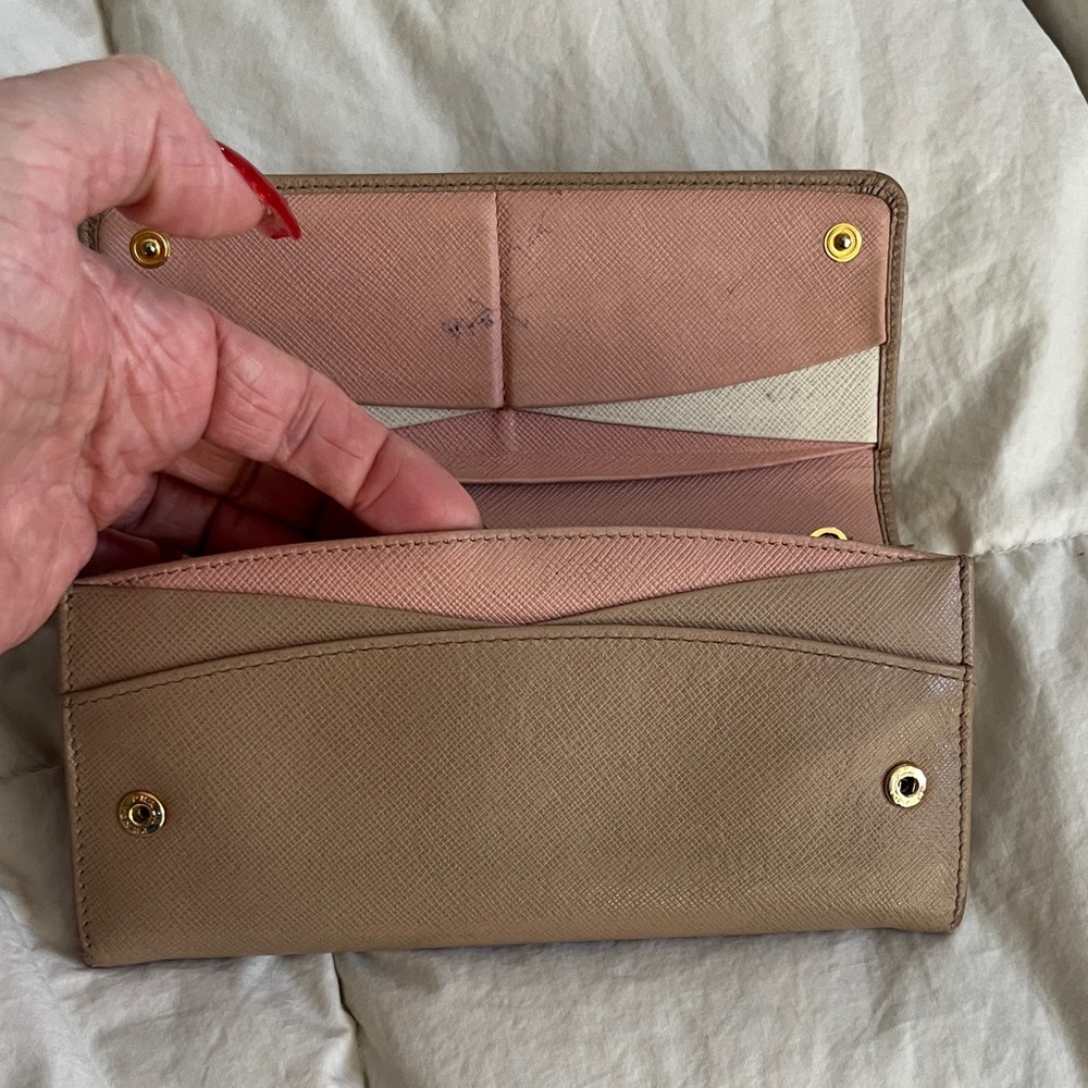 Prada Tan Leather Wallet with Gold Logo - Picture 9 of 13